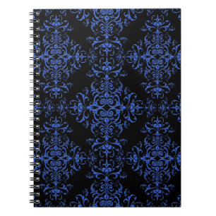 Cuaderno Elegante patrón de estilo damasco floral azul y ne