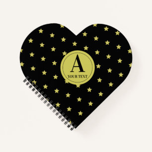 Cuaderno Elegante patrón de estrella monograma en oro y neg