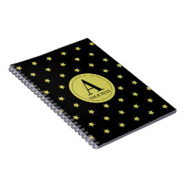 Cuaderno Elegante patrón de estrella monograma en oro y neg
