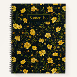 Cuaderno Elegante patrón de flor de mariposa amarillo