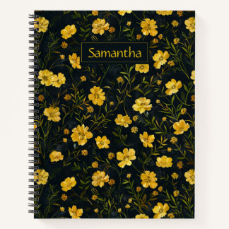 Cuaderno Elegante patrón de flor de mariposa amarillo