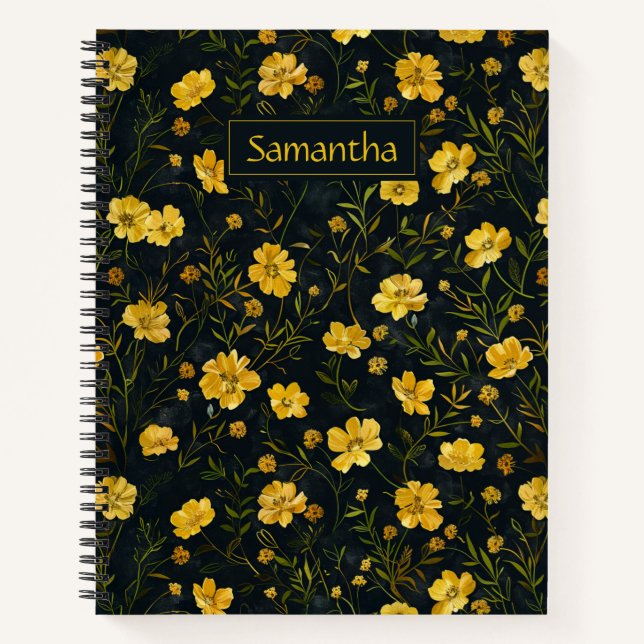 Cuaderno Elegante patrón de flor de mariposa amarillo (Anverso)