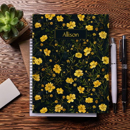 Cuaderno Elegante patrón de flor de mariposa amarillo