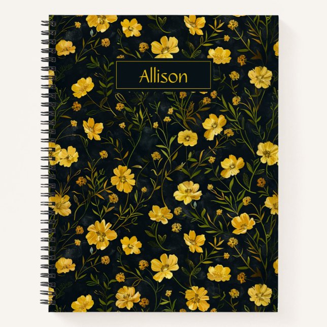 Cuaderno Elegante patrón de flor de mariposa amarillo (Anverso)