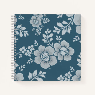 Cuaderno Elegante patrón de flores azules vintage