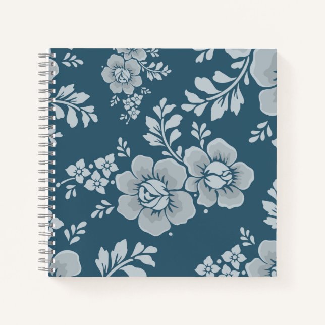 Cuaderno Elegante patrón de flores azules vintage (Anverso)