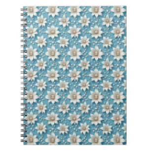 Cuaderno Elegante patrón de flores blancas con perlas
