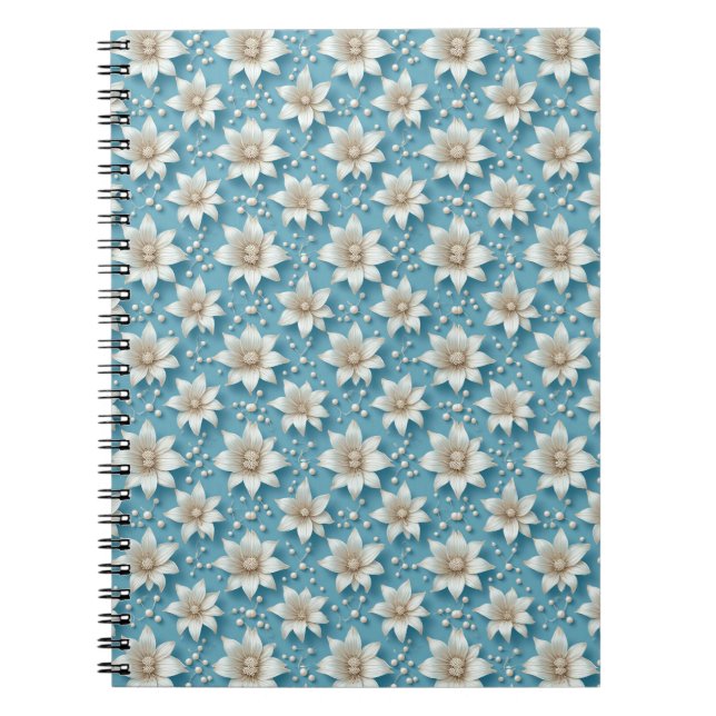 Cuaderno Elegante patrón de flores blancas con perlas (Frente)