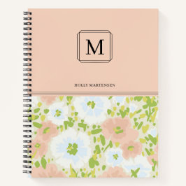 Cuaderno Elegante patrón de flores con monograma personaliz