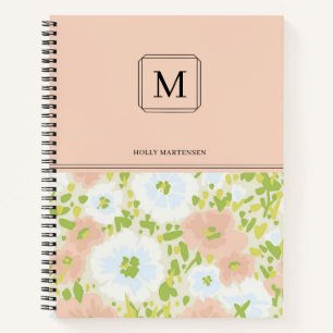 Cuaderno Elegante patrón de flores con monograma personaliz