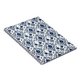 Cuaderno Elegante patrón de flores de damasco victoriano az