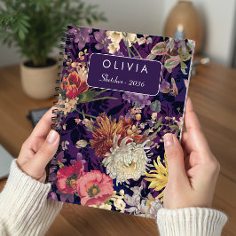 Cuaderno Elegante patrón de flores silvestres púrpura y ama