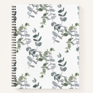 Cuaderno Elegante patrón de hojas de eucalipto verde salvia