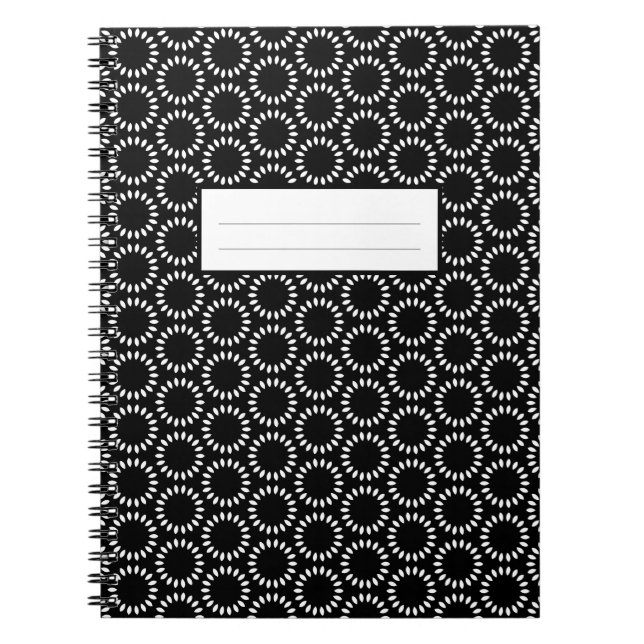 Cuaderno Elegante patrón de mandala de pétalos en blanco y  (Frente)