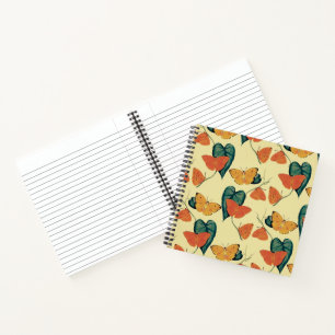 Cuaderno Elegante patrón de mariposas y hojas de época  