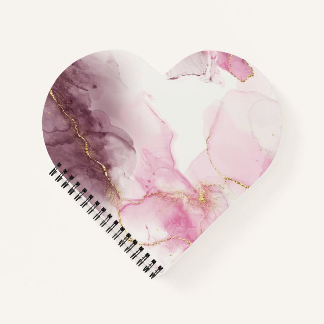 Cuaderno Elegante patrón de mármol rosa con vena dorada   (Anverso)