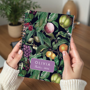 Cuaderno Elegante patrón de monograma de frutas tropicales