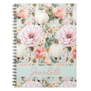 Cuaderno Elegante patrón de otoño de calabaza y flores