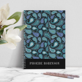 Cuaderno Elegante patrón de paisley azul retro