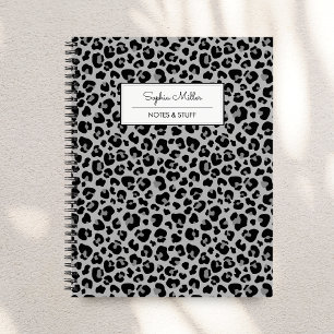 Cuaderno Elegante Patrón de Piel de Leopardo Gris Negro Mon