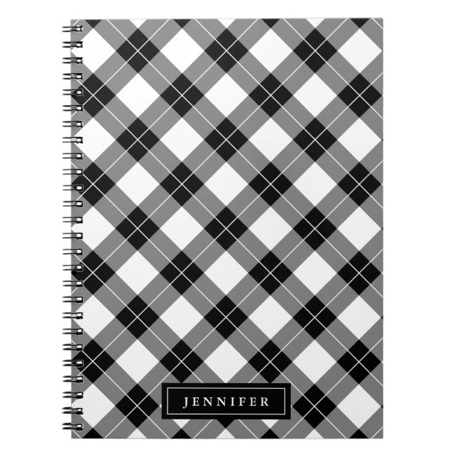 Cuaderno Elegante patrón de planta de búfalo blanco y negro (Frente)