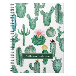Cuaderno Elegante patrón de plantas de flores de cactus con
