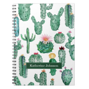 Cuaderno Elegante patrón de plantas de flores de cactus con