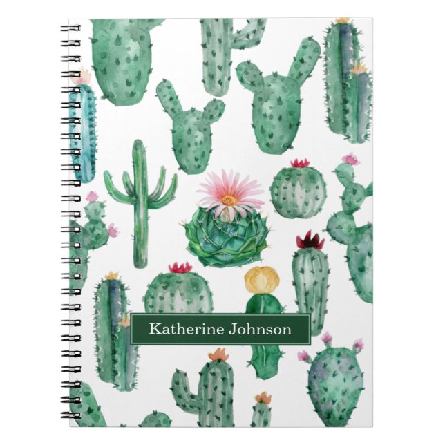 Cuaderno Elegante patrón de plantas de flores de cactus con (Frente)