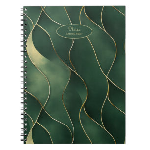 Cuaderno Elegante Patrón de Remolino Verde y Dorado de Lujo