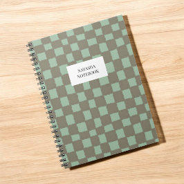Cuaderno Elegante patrón de tablero de cheques azul y gris