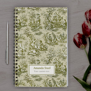 Cuaderno Elegante patrón de Toile de Jouy verde oliva vinta