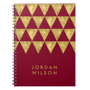 Cuaderno Elegante patrón de triángulo de oro de Burgundy Fa
