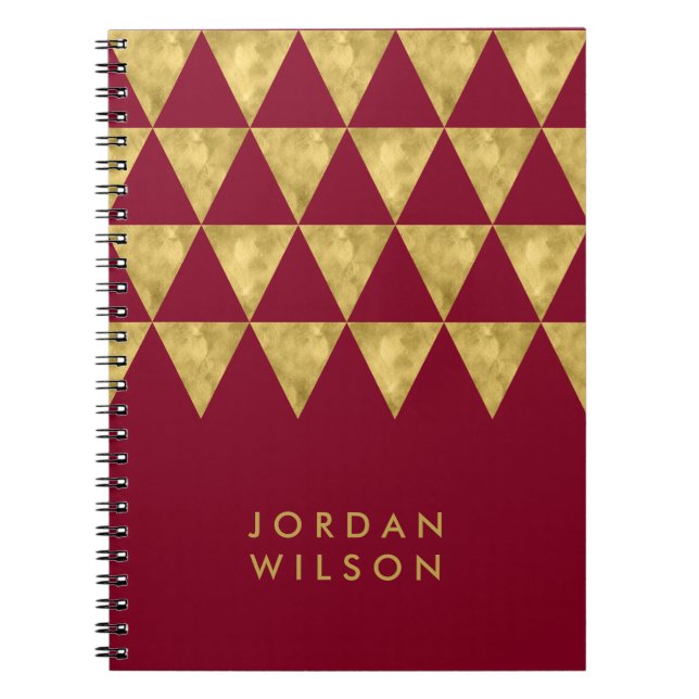 Cuaderno Elegante patrón de triángulo de oro de Burgundy Fa (Frente)