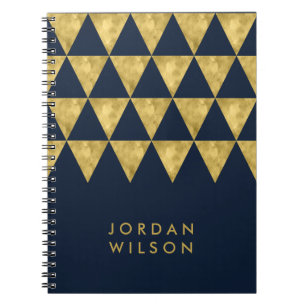 Cuaderno Elegante Patrón de Triángulo de Oro de Faux Azules