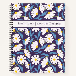 Cuaderno Elegante Patrón Floral Azul Marino   Botánico Clás