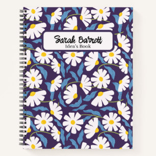 Cuaderno Elegante patrón floral azul marino   Botánico clás