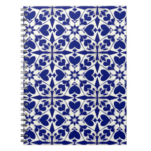 Cuaderno Elegante patrón floral azul y blanco