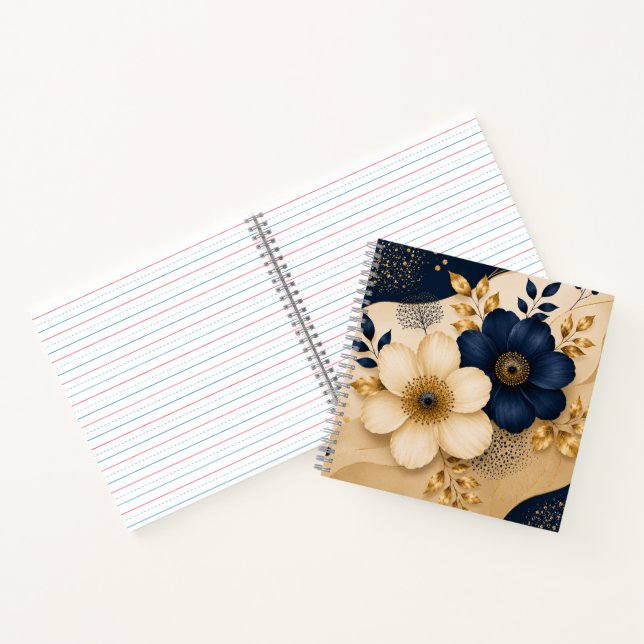 Cuaderno Elegante patrón floral botánico azul marino y dora (Interior)
