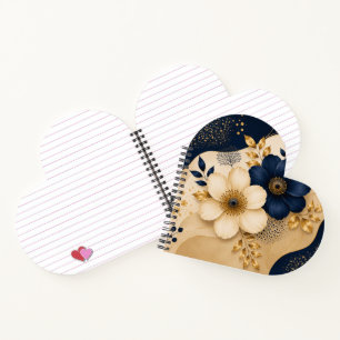Cuaderno Elegante patrón floral botánico azul marino y dora
