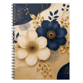 Cuaderno Elegante patrón floral botánico en azul marino y d