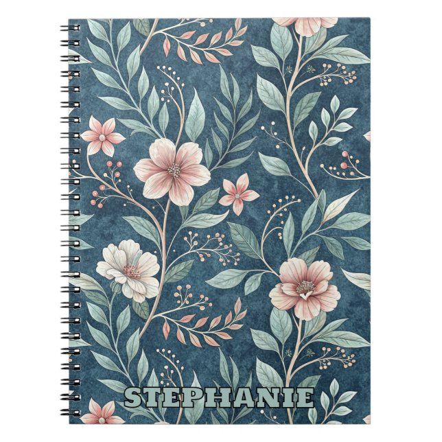 Cuaderno Elegante patrón floral con flores rosadas y crema (Frente)