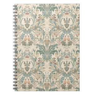 Cuaderno Elegante patrón floral de aves Nouveau vintage