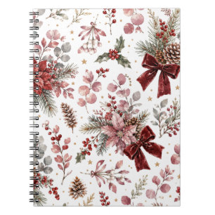 Cuaderno Elegante patrón floral de Navidad vintage