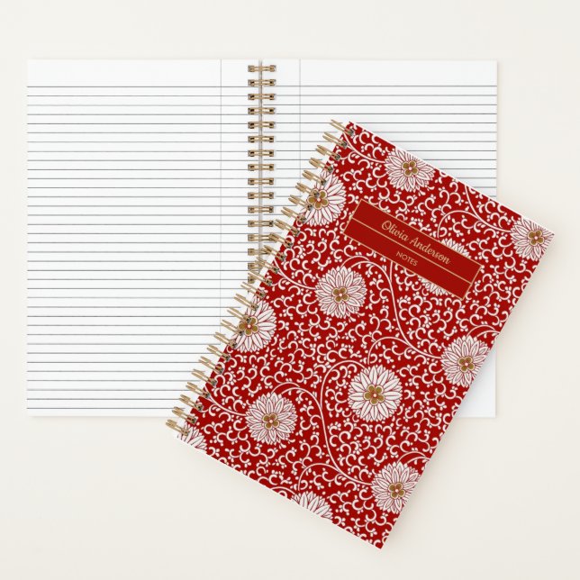 Cuaderno Elegante patrón floral de oro rojo chino Personali (Interior)