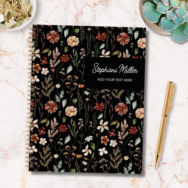 Cuaderno Elegante patrón floral de pradera de flores silves (In situ)