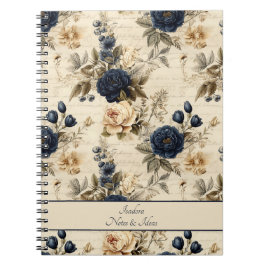 Cuaderno Elegante patrón floral de Rosas de crema azul