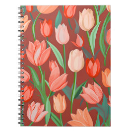 Cuaderno Elegante patrón floral de tulipanes - primavera ro