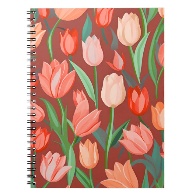 Cuaderno Elegante patrón floral de tulipanes - primavera ro (Frente)