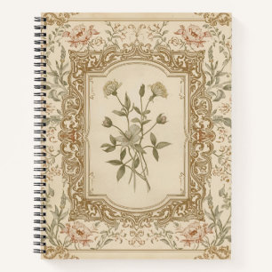 Cuaderno Elegante patrón floral grabado vintage francés