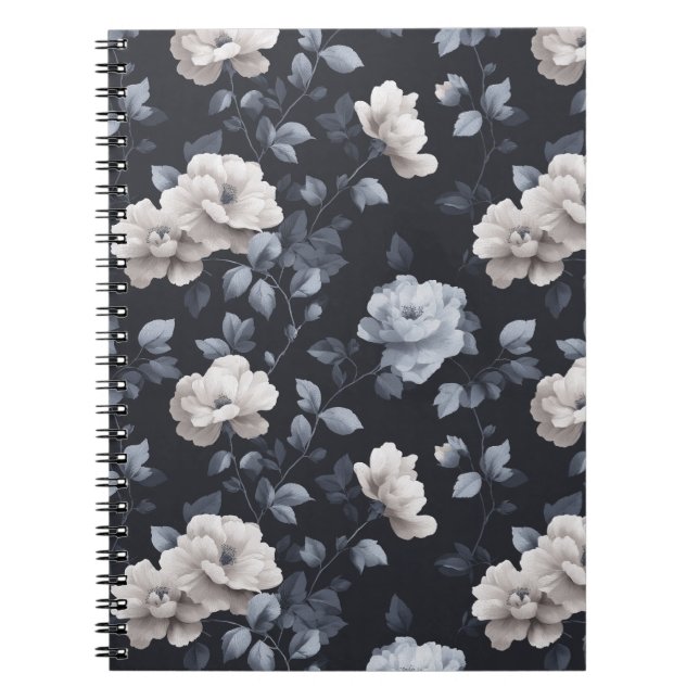 Cuaderno Elegante patrón floral gris neutro (Frente)